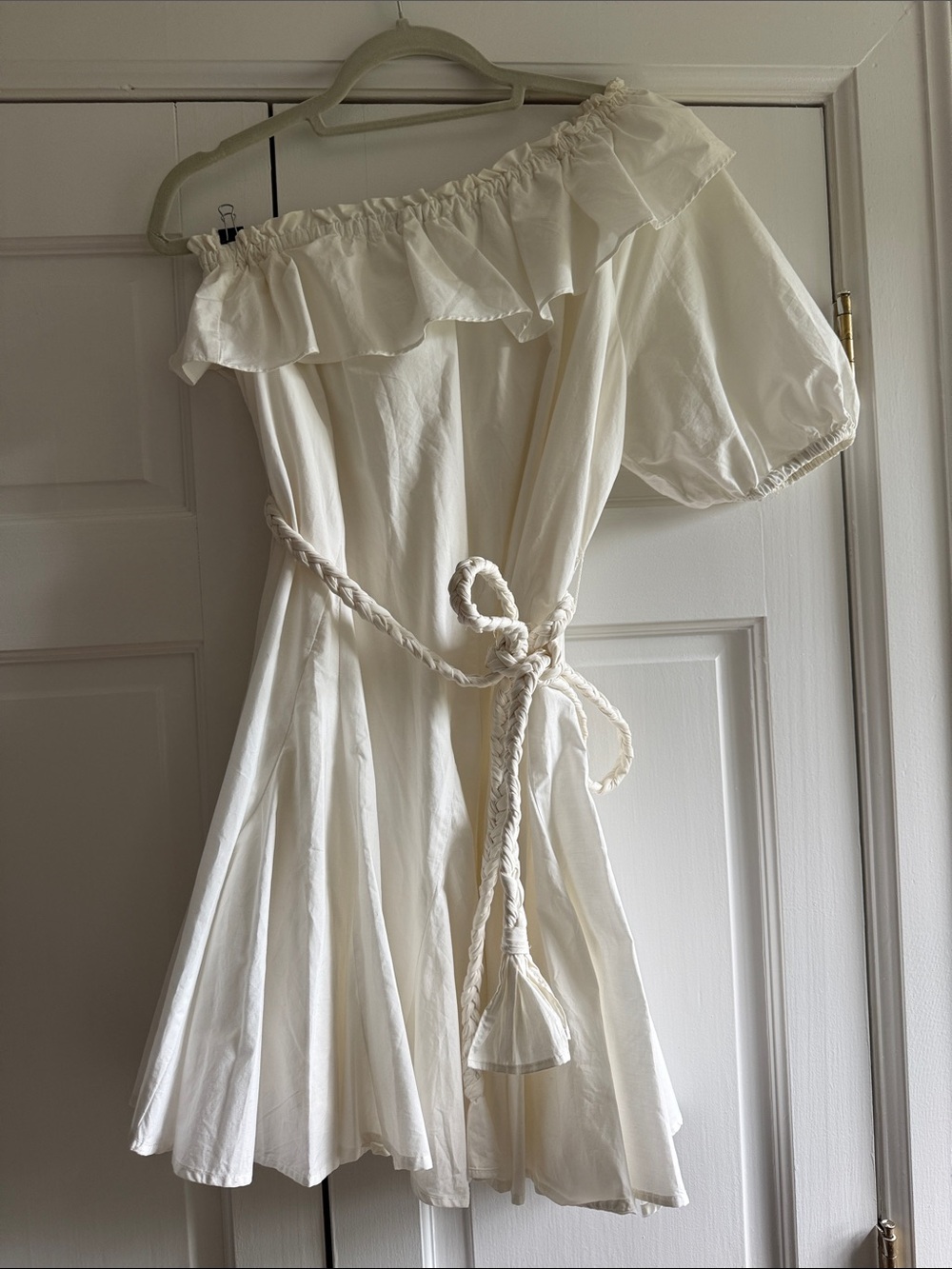 Rhode Off-Shoulder Ruffled White Dress with Rope Belt